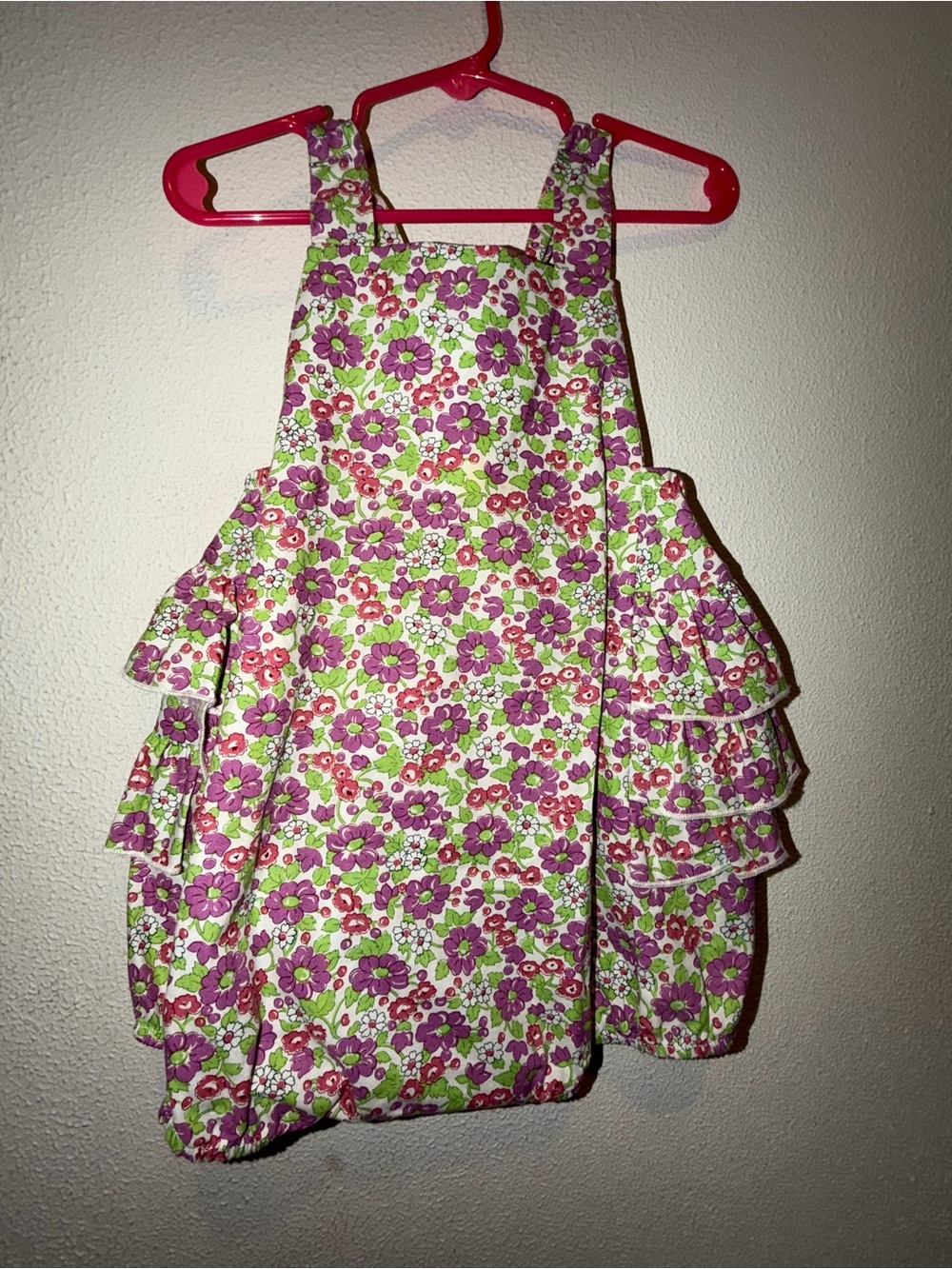 Girls Floral Ruffle One-Piece romper - purple & Green